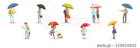 People Character with Umbrella Walk in Rainy Day Vector Set People Character with Umbrella Walk in Rainy Day Vector Set 118910832