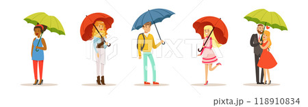 People Character with Umbrella Walk in Rainy Day Vector Set People Character with Umbrella Walk in Rainy Day Vector Set 118910834
