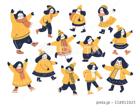 Collection of People in Winter Suits - Hand drawn Collection of People in Winter Suits - Hand drawn 118911025