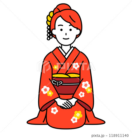 着物で正座する女性 118911140