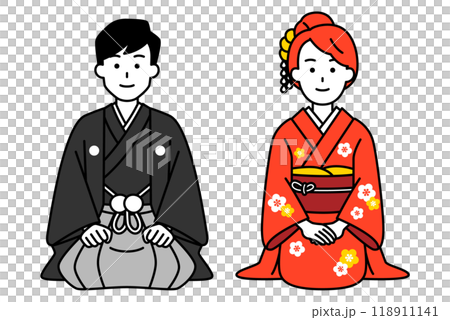 着物で正座する男女　セット 118911141