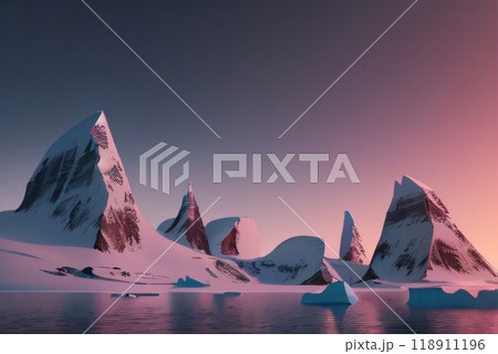 Winter landscape with glaciers. Beautiful winter snow background. Antarctica landscape and view. Arctic illustration with snow mountains. Created with generative AI tools 118911196