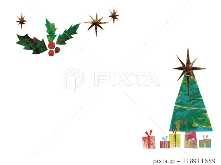 絵の具でペイントした紙で作ったクリスマスのフレーム（角） 118911689