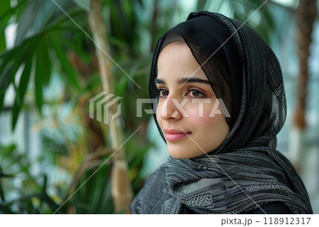 Portrait smiling muslim woman dressed in traditional driving during night time Generative AI Portrait smiling muslim woman dressed in traditional driving during night time Generative AI 118912317
