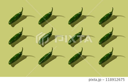 Pepper on green background, isolated, pattern 118912675
