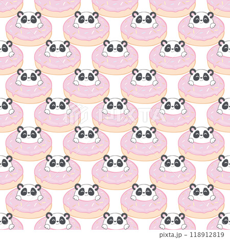Cute panda and desserts. Kids print. Seamless pattern for fabric, wrapping, textile, Vector. Cute panda and desserts. Kids print. Seamless pattern for fabric, wrapping, textile, Vector. 118912819