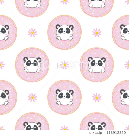 Cute panda and desserts. Kids print. Seamless pattern for fabric, wrapping, textile, Vector. 118912820
