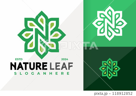 Letter N Nature Leaves Logo Icon Vector Design. Creative simple logos designs illustration 118912852