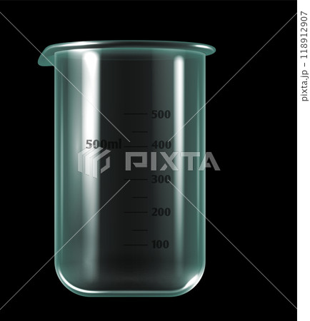 Glass beaker mockup. Realistic laboratory transparent equipment Glass beaker mockup. Realistic laboratory transparent equipment 118912907