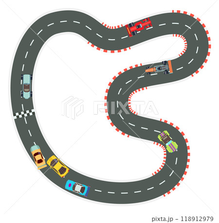 Race track with color rally cars top view 118912979