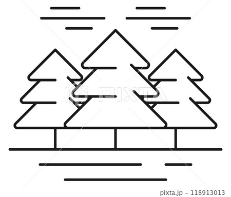 Pine forest line icon. Woodland landscape symbol 118913013