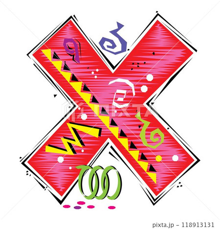 A decorative letter X in a Fiesta style with red, pink lines, and yellow accents A decorative letter X in a Fiesta style with red, pink lines, and yellow accents 118913131