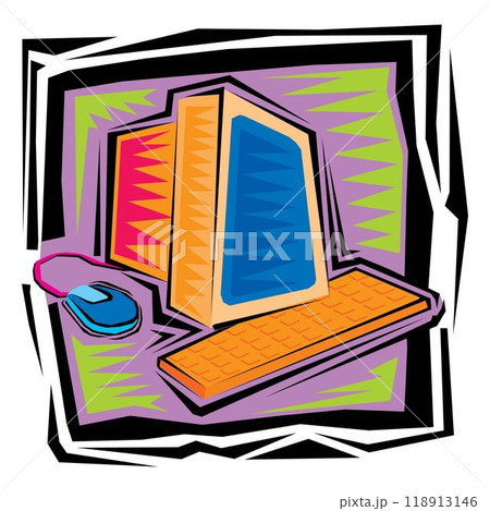 Retro vintage computer realistic composition with isolated front view of personal computer with display on mainframe vector 118913146