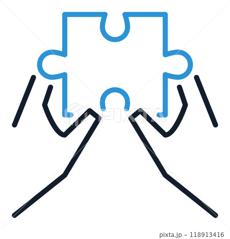 Jigsaw Puzzle in Hands vector colored icon or sign 118913416