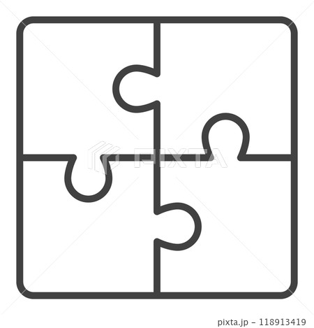 Four Connected Jigsaw Puzzle Pieces vector linear icon or symbol Four Connected Jigsaw Puzzle Pieces vector linear icon or symbol 118913419
