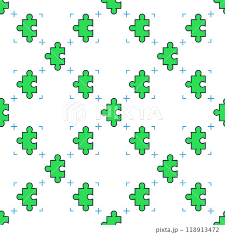 Green Jigsaw Puzzle vector colored minimal seamless pattern 118913472
