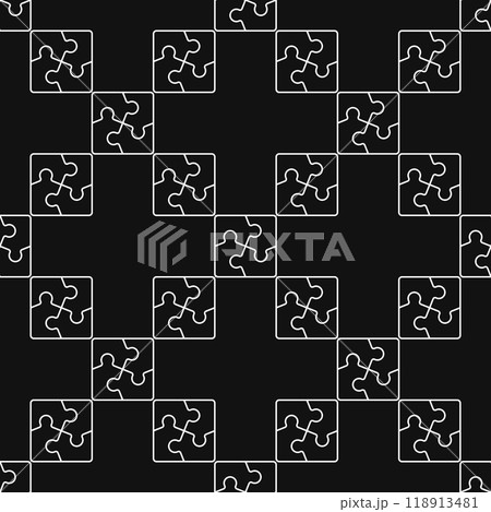 Jigsaw Puzzle creative vector seamless pattern in outline style 118913481