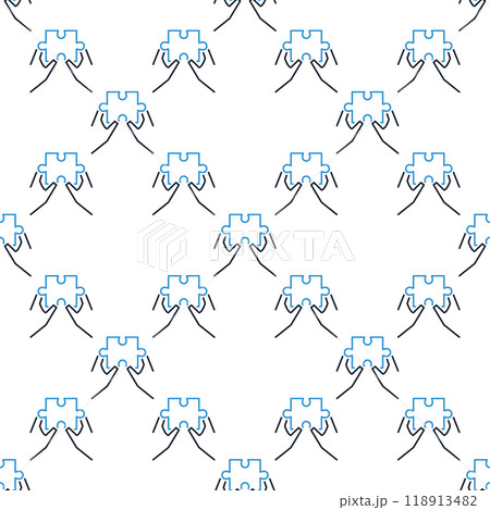 Jigsaw Puzzle in Hands vector colored seamless pattern 118913482