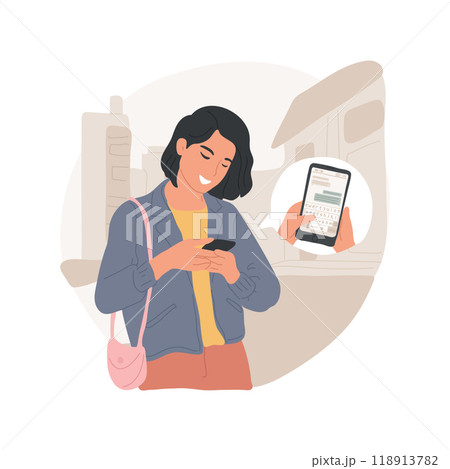 Texting on the way isolated cartoon vector illustration. Texting on the way isolated cartoon vector illustration. 118913782