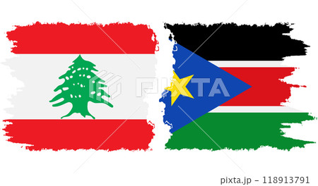 South Sudan and Lebanon grunge flags connection vector 118913791