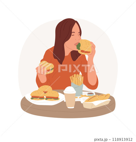 Binge eating isolated cartoon vector illustration. Binge eating isolated cartoon vector illustration. 118913912