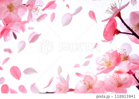 ピンクの花と花びらの舞う背景 118913941