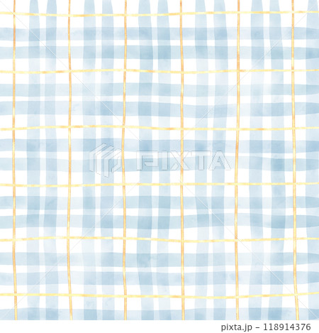 Gold Blue Plaid Gingham Check Hand Drawn Background Overlay 118914376