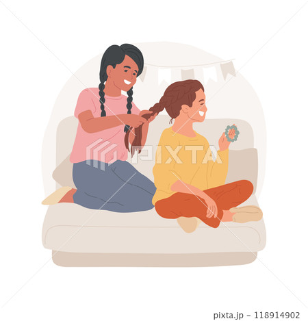 Girls braiding isolated cartoon vector illustration. 118914902