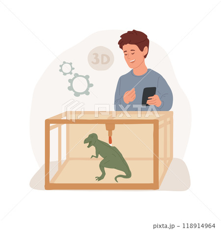 3D printed dino model isolated cartoon vector illustration. 118914964
