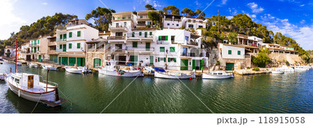 Mallorca (Majorca) island attractions and scenic places - traditional fishing village with typical wooden boats Cala Figuera. Spain Mallorca (Majorca) island attractions and scenic places - traditional fishing village with typical wooden boats Cala Figuera. Spain 118915058
