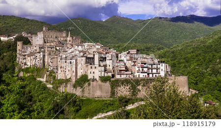 scenic traditional medieval villages and castles of Italy - beautiful town San Gregorio da Sassola, Lazio region scenic traditional medieval villages and castles of Italy - beautiful town San Gregorio da Sassola, Lazio region 118915179