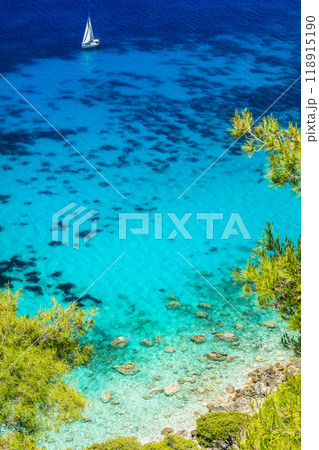 Turquoise beautiful beaches  of Lefkada island witjj crystal clear sea .Greece, Ionian islands. 118915190