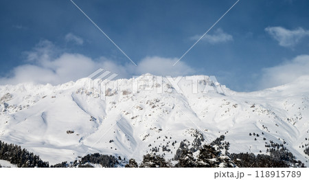 Beautiful landscape winter sunny day on mountain in Arkhyz, Caucasus mountains, Russia 118915789