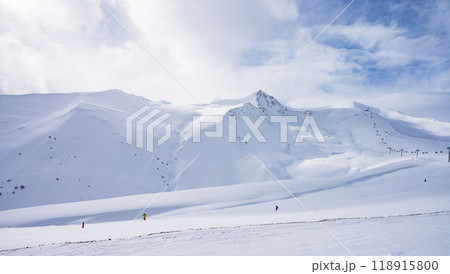 Beautiful landscape winter sunny day on snowy mountain in ski resort Arkhyz, Caucasus mountains Beautiful landscape winter sunny day on snowy mountain in ski resort Arkhyz, Caucasus mountains 118915800