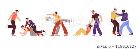People Fighting Have Aggressive and Violent Behavior Vector Set 118916127