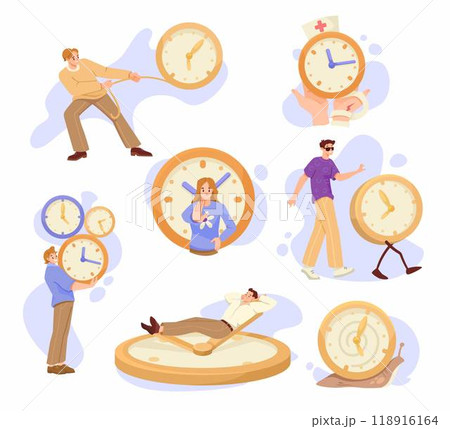 People and Time Management with Clock Dial Vector Set 118916164