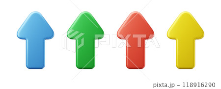 Arrow 3d icon. Navigation up, down and right or left direction. Mouse cursor in blue, yellow and red colors. Vector sign of side pointer for infographic. 118916290