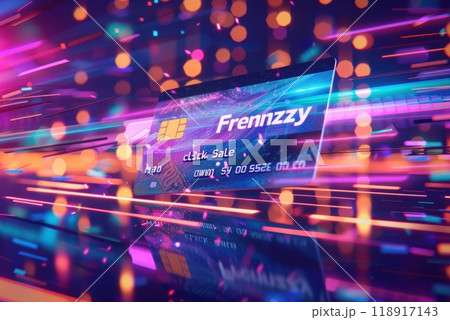 Dynamic Cyber Monday Sale Concept with Credit Card Swipe and Vibrant Lighting for Online Shopping 118917143