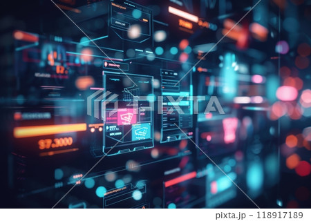 Futuristic Online Shopping Interface with Holographic Black Friday Deals for Digital Marketing 118917189