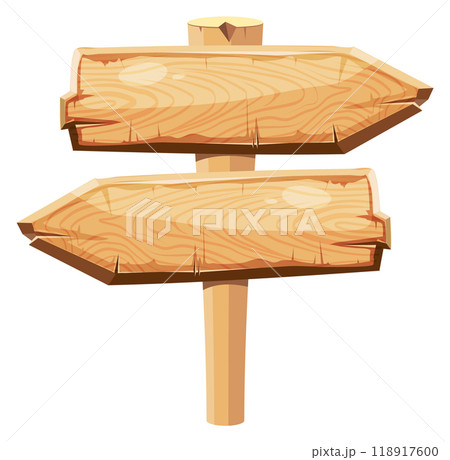 Wooden arrows on pole. Signpost cartoon game template 118917600