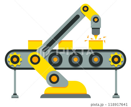 Manufacture line concept. Production line with automatic arm Manufacture line concept. Production line with automatic arm 118917641