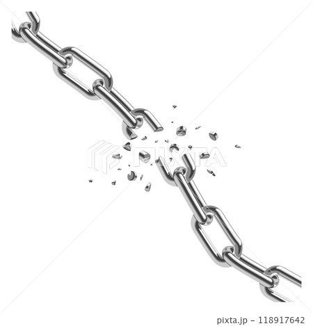 Broken steel chain. Weak link. Failure concept 118917642