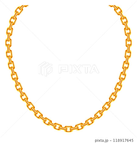 Decorative golden necklace. Shiny luxury metal chain Decorative golden necklace. Shiny luxury metal chain 118917645