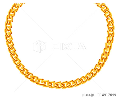 Round golden chain hanging. Precious jewelry necklace Round golden chain hanging. Precious jewelry necklace 118917649