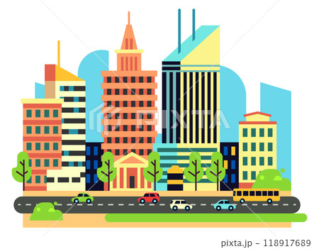 Big city street. Urban landscape. Cityscape illustration 118917689