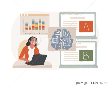 A-B Testing and AI-Refined Marketing abstract concept vector illustration. 118918266
