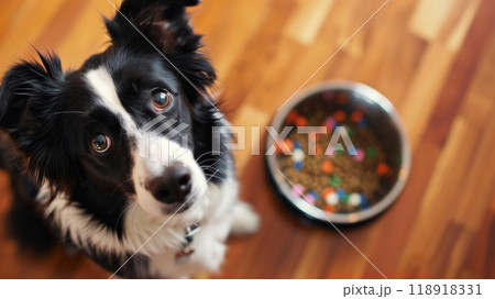Curious Border Collie Solving Puzzle Feeder Challenge with Intelligence and Focus 118918331