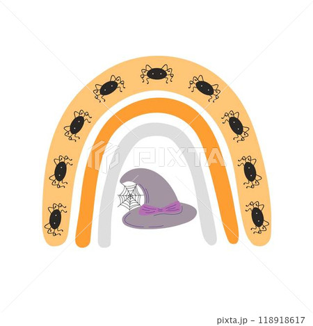 Halloween rainbow abstract shape, simple hand drawn silhouette illustration in trendy pastel colors, minimalist concept perfect for celebration decor, cards, banners, posters, textile, papercraft Halloween rainbow abstract shape, simple hand drawn silhouette illustration in trendy pastel colors, minimalist concept perfect for celebration decor, cards, banners, posters, textile, papercraft 118918617