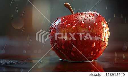 Realistic Red Apple Emoji with Water Droplets in Macro Shot under Natural Light Emphasizing Imperfections and Realism 118918640