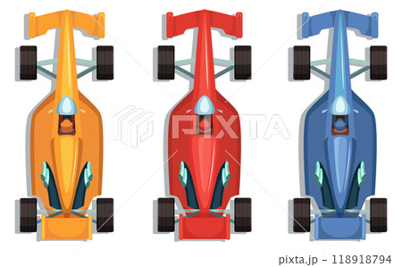 Race bolides set. Various color cars top view Race bolides set. Various color cars top view 118918794